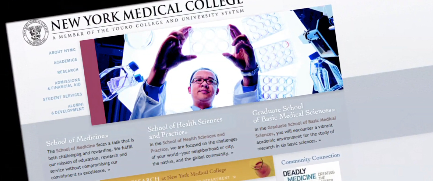 A computer screen showing the front page of a medical college website.